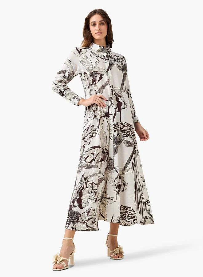 ايكونيك Iconic Printed Women Shirt Dress with Concealed Placket